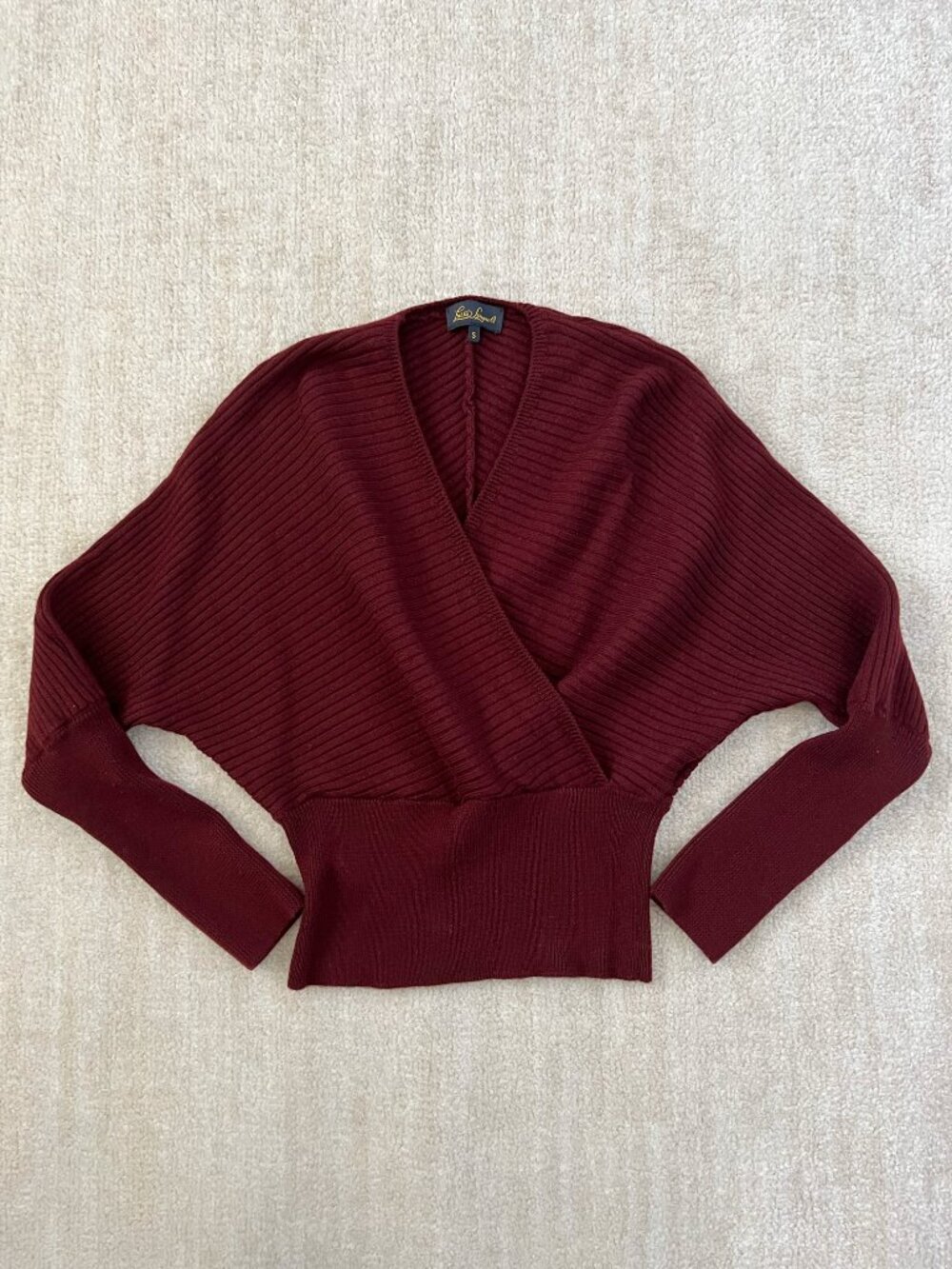 Luisa Spagnoli Pure New Wool Ribbed Faux Wrap Knit Sweater S